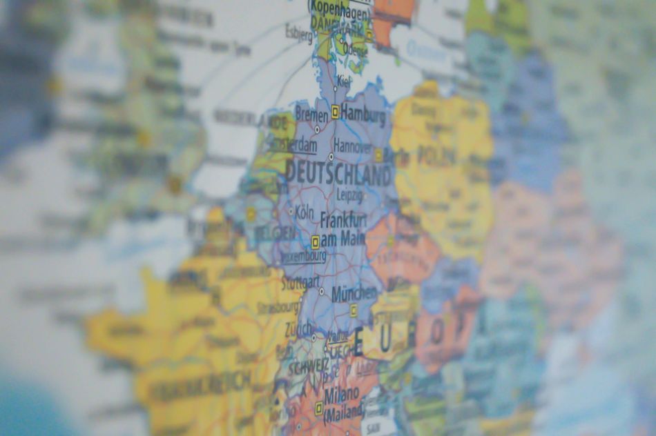 Map of Germany and surrounding countries, with major cities labeled.