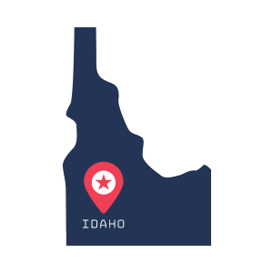 A map of idaho with a red pin on it.