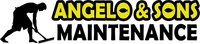 Logo for Angelo & Sons Maintenance featuring a black silhouette of a person cleaning and yellow text on a black background.
