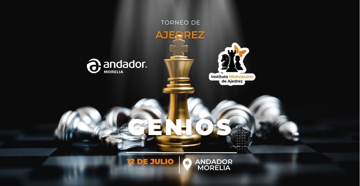 Cartel del torneo de Ajedrez con piezas de ajedrez centrales y el texto en negrita