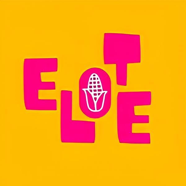 El Elote Logotipo de EL Elote, en amarillo con letras rosas y un gran elote en el centro