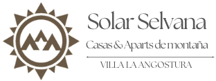 Logotipo de Solar Selvana: un emblema de sol marrón con siluetas de montañas, el texto 