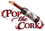 Pop the Cork wine-themed graphic with a tilted bottle and cork popping out in red script.