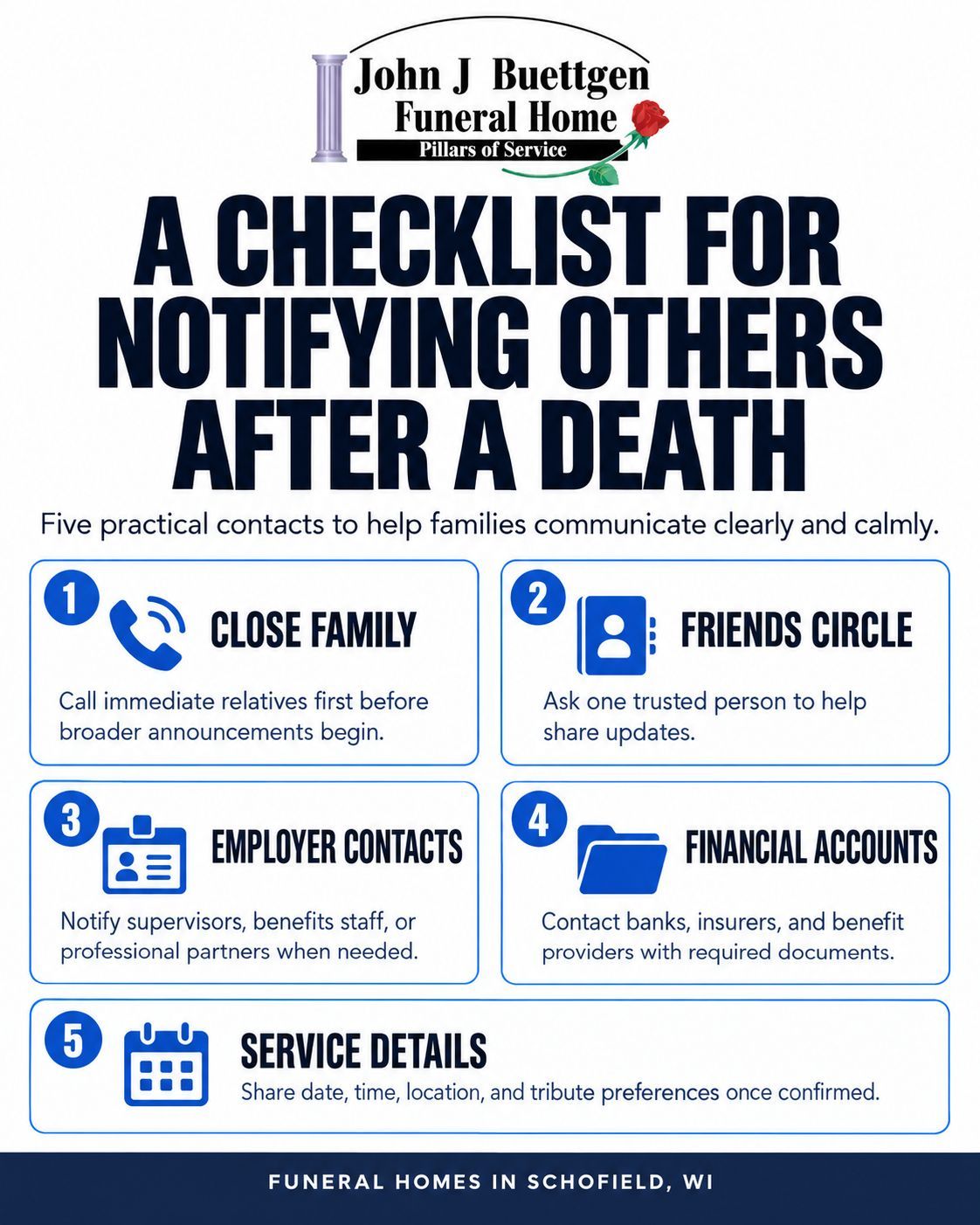Checklist for notifying others after a death