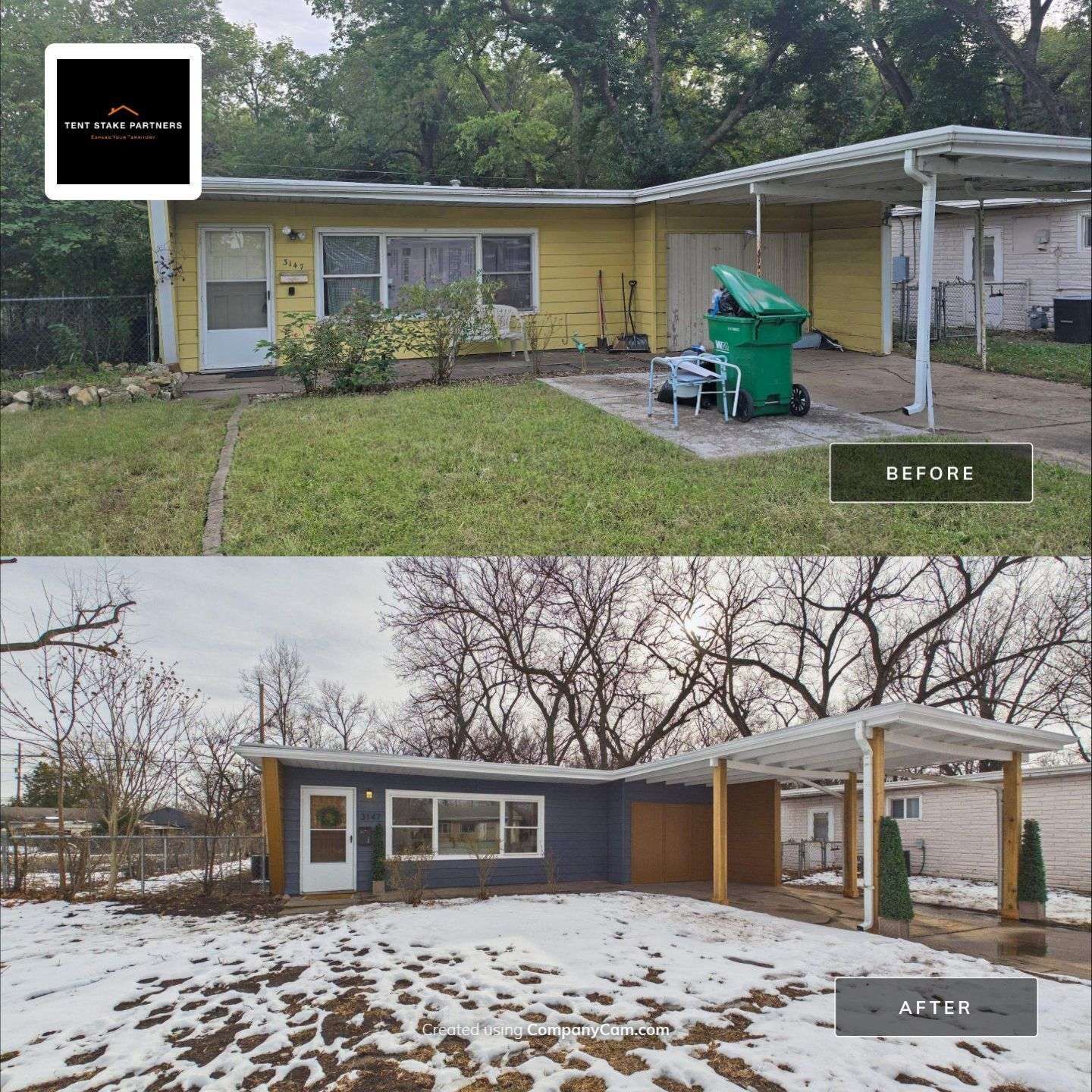 Before and After images of exterior house painting and installs