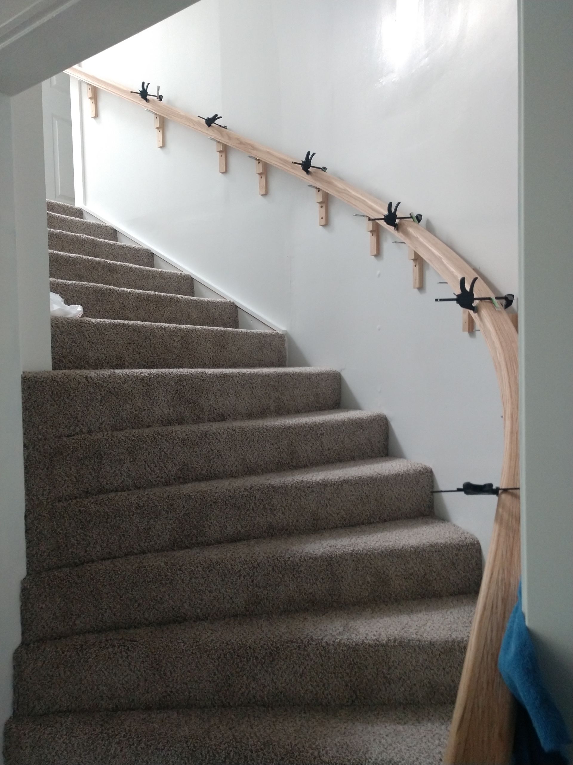 Curved Wooden Handrail for upstairs stairway in progress