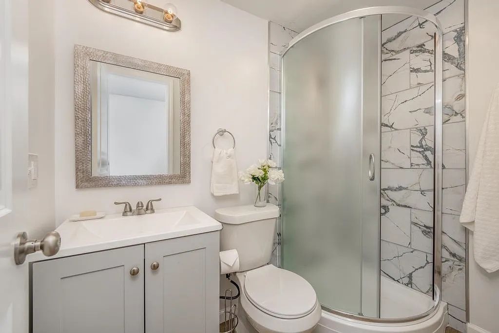 New bathroom added to second story of an older home.