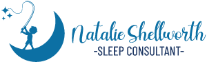 Logo: Child on a crescent moon, lassoing stars. "Natalie Shellworth -Sleep Consultant-" in teal script.