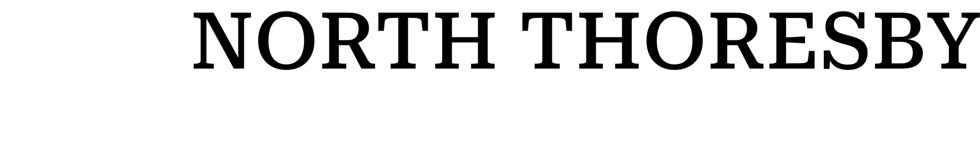 North Thoresby sign in black serif text on a white background