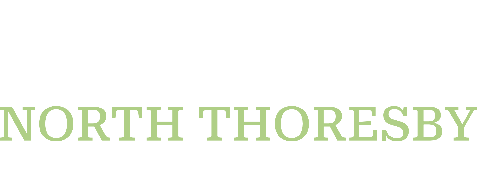Green text reading “NORTH THORESBY” on a white background
