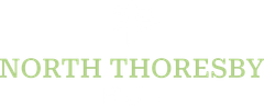 Green text reading “NORTH THORESBY” on a white background