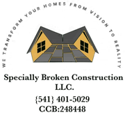 Specially Broken Construction LLC logo with yellow house, phone number, and CCB license number