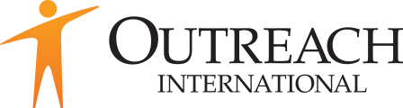 The logo for outreach international is orange and black