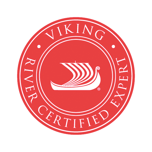 A viking river certified expert logo with a boat in the center