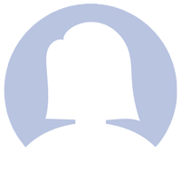 A silhouette of a woman 's head in a blue circle.