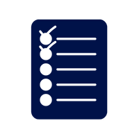 Checklist icon on dark blue background with white bullet points and lines