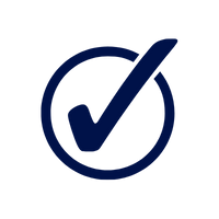 Blue checkmark inside a circle icon on a white background