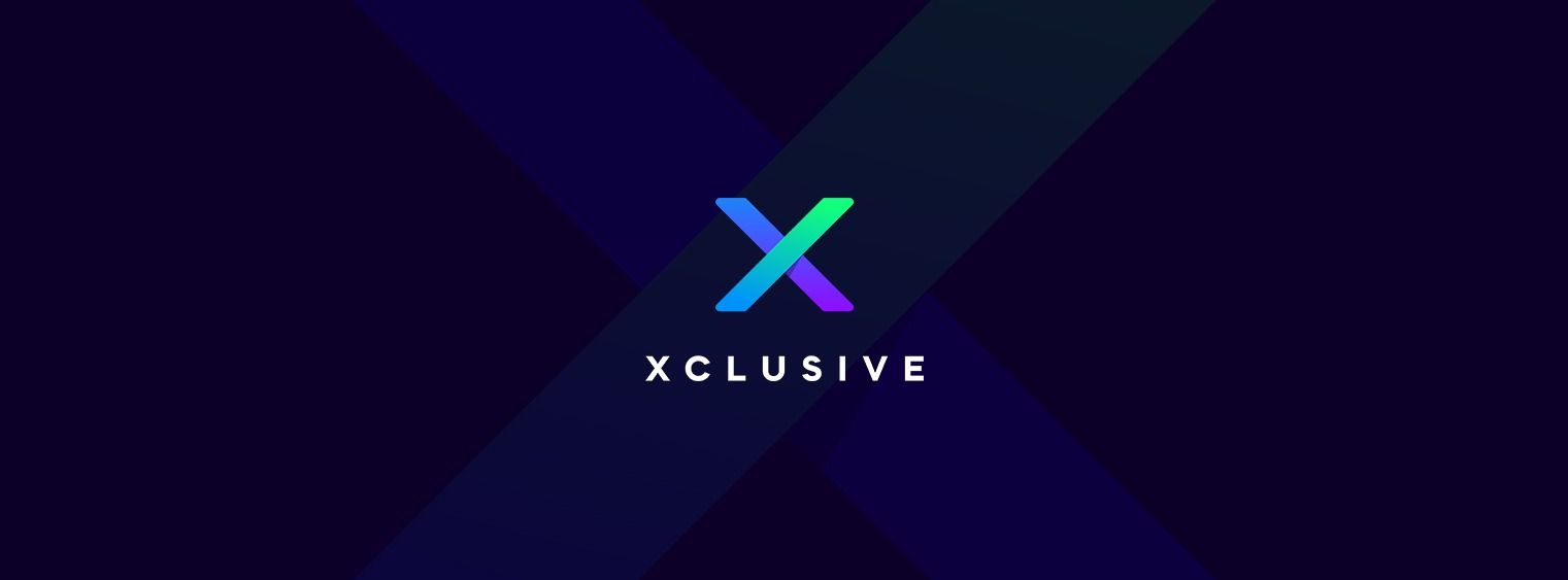 Neon blue, purple, and green X logo with the word “XCLUSIVE” on a dark purple background