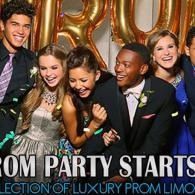 Teens in formalwear smiling at a prom, with balloons and event text overlay.