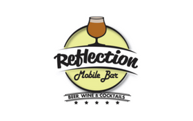 Reflection Mobile Bar logo with cocktail glass and text “Beer, Wine & Cocktails”