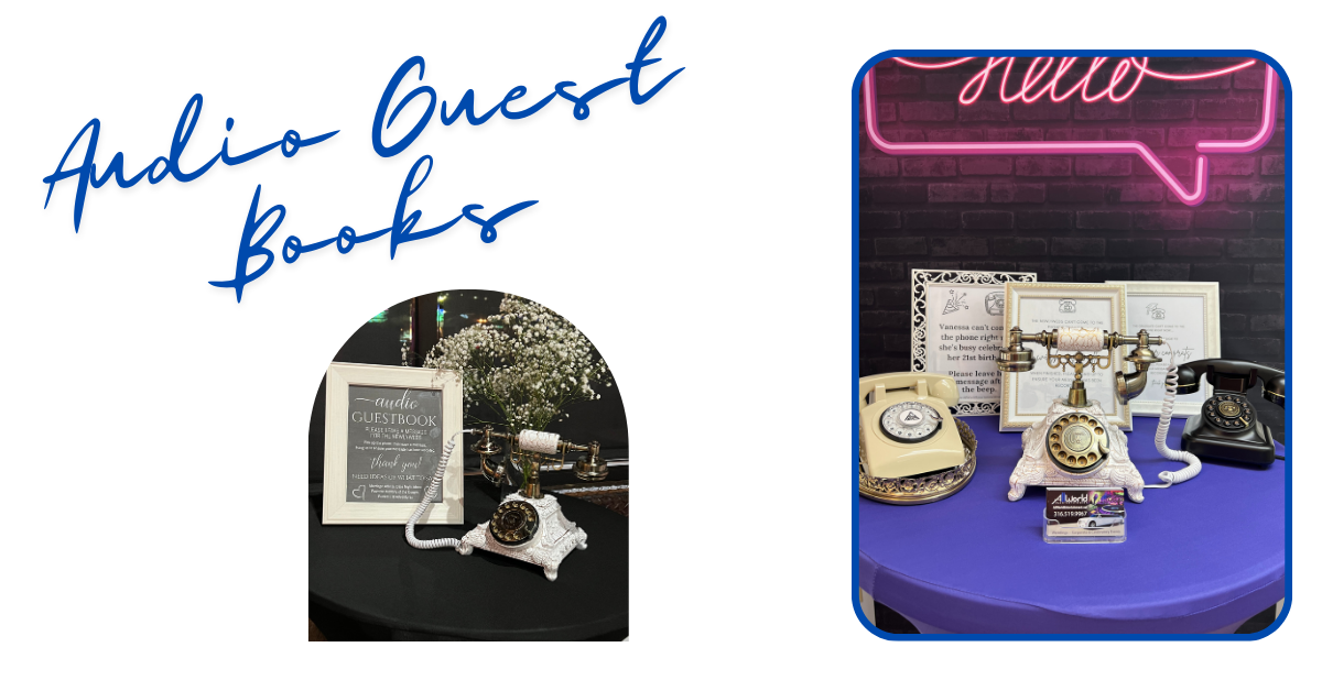 Guest book table with framed sign, candle, and decor; neon 