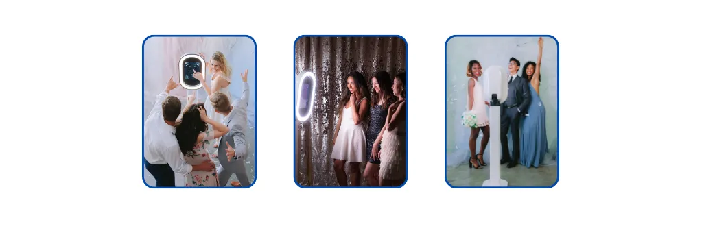 Three blurry thumbnail photos: a person in a white outfit, a group indoors, and two people standing together