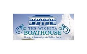 The Wichita Boathouse logo with blue text and a building illustration on a light background