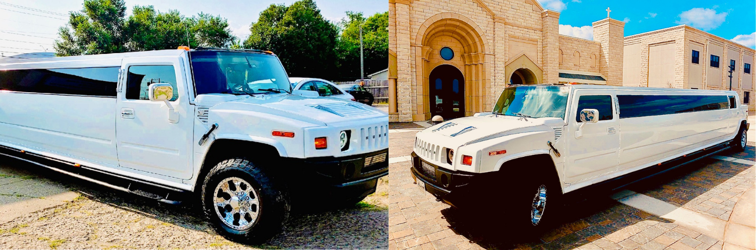 White stretch limousine parked beside an ornate tan stone building outdoors.
