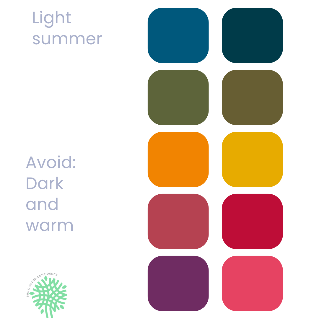 A light summer color palette with avoid dark and warm colors
