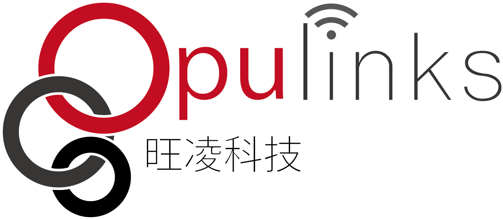 Logo with red and gray circles, "Opulinks" text, WiFi symbol, and Chinese characters.