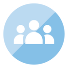 Three white figures inside a light blue circle, symbolizing a group.