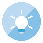 Bright white light bulb icon emitting rays within a blue circle.