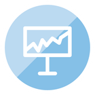 White computer monitor displaying a line graph, inside a light blue circle.