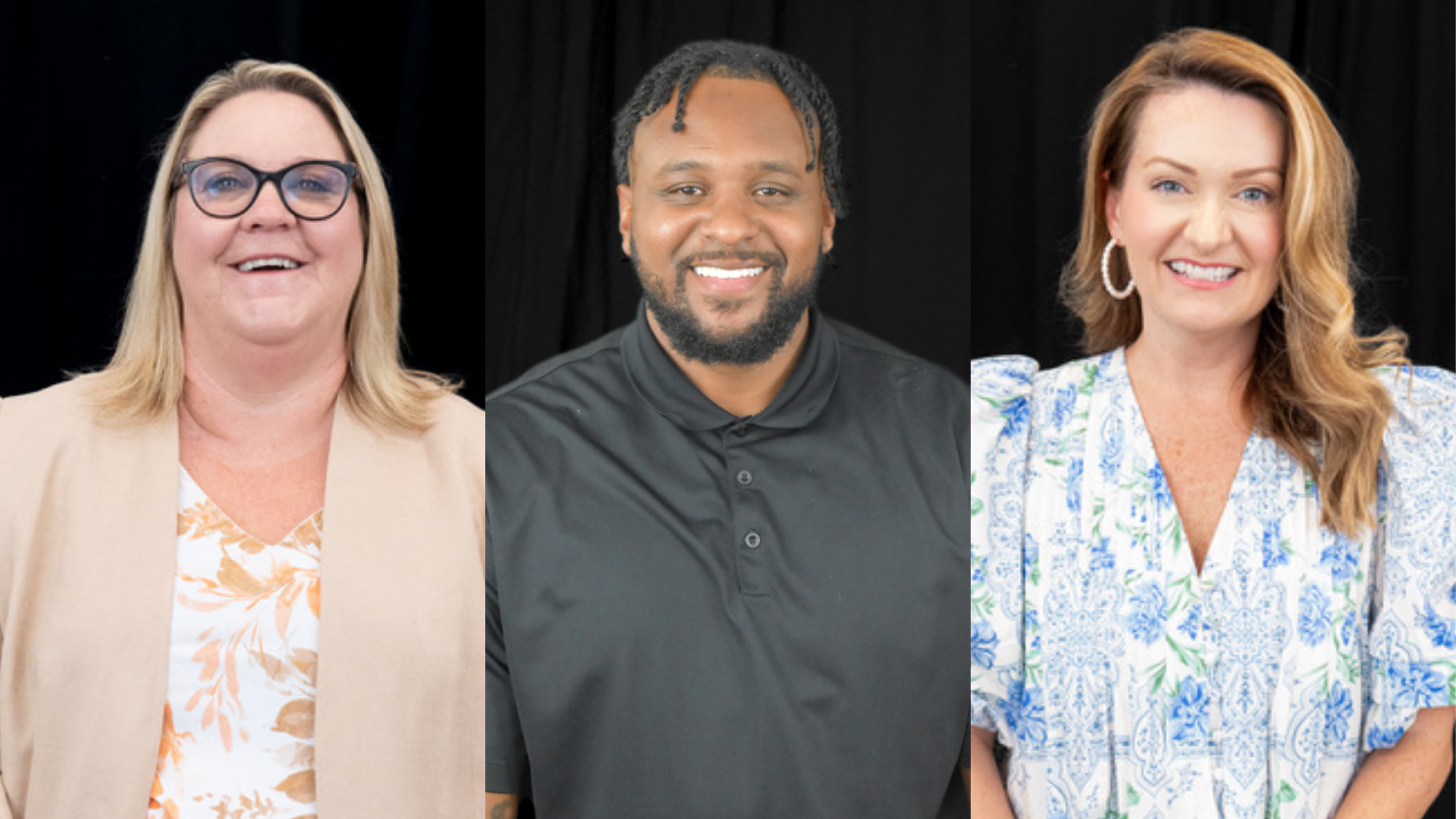 Headshots of new employees: Courtney Oliver, Rodney Haddix, and Meghann Chesnut