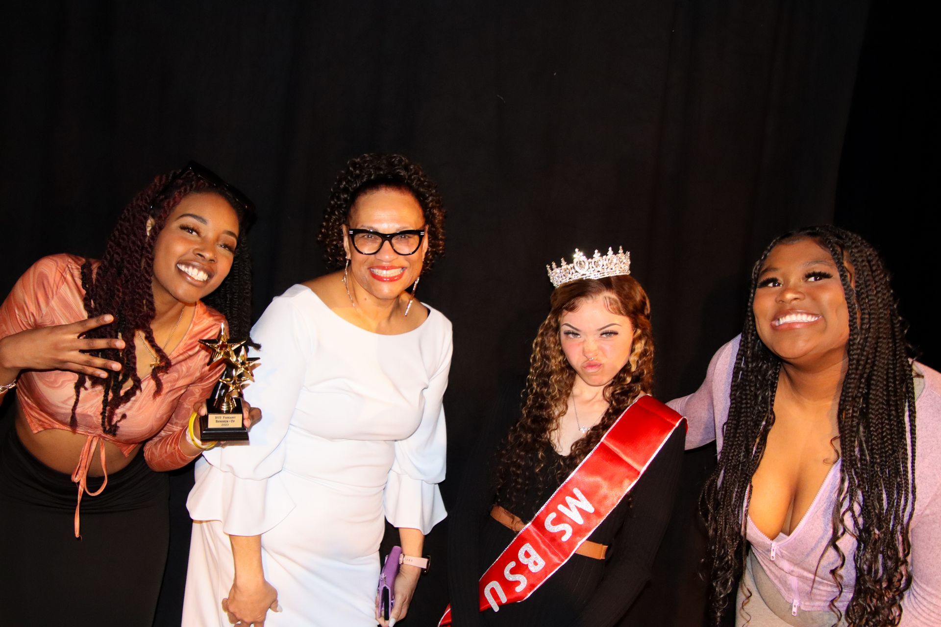 Anaia Singleton, Dr. Karen Wright, Miss BSU Teychiana Dornan, and Kayla Keller.