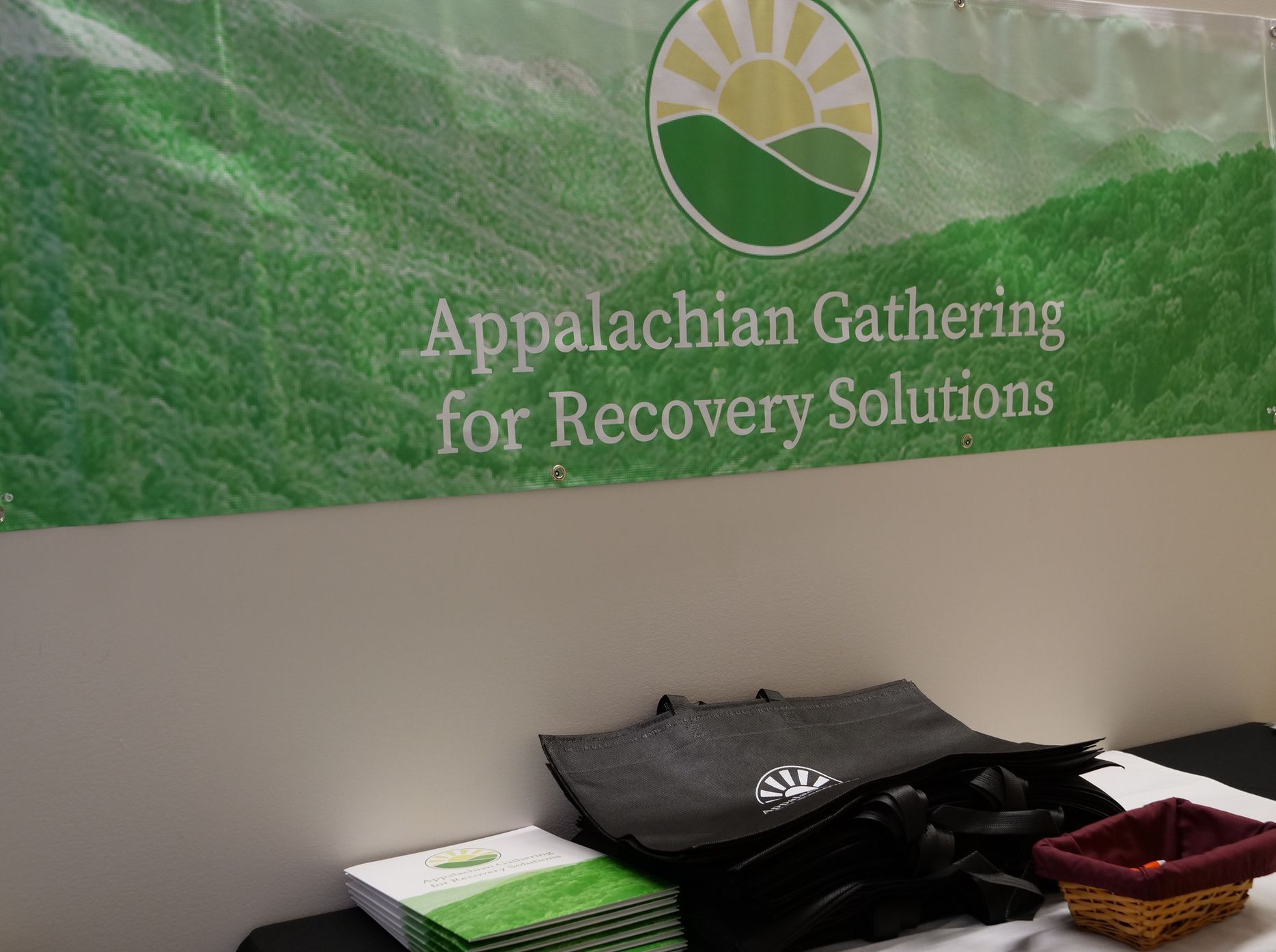 Welcome table for the Appalachian Gathering for Recovery Solutions.