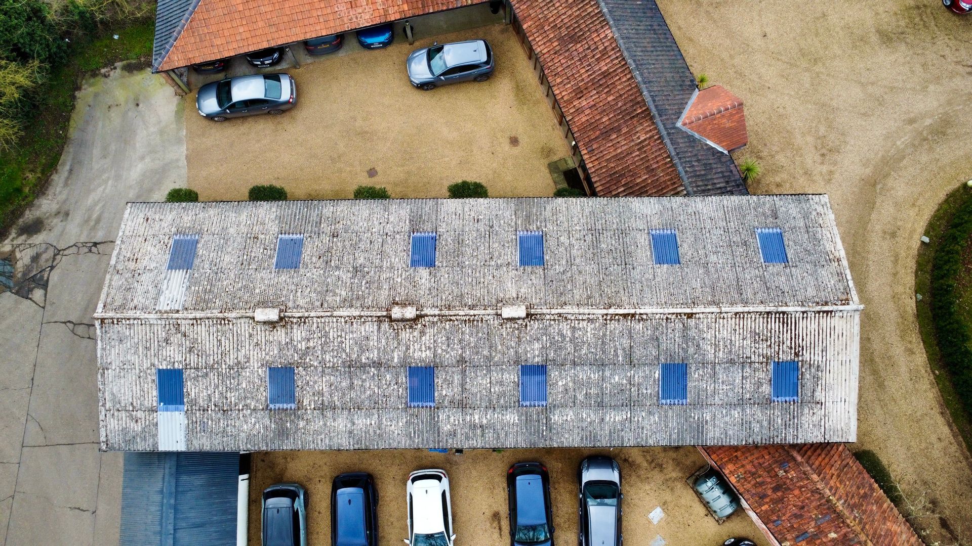 asbestos roof cleaning aerial view