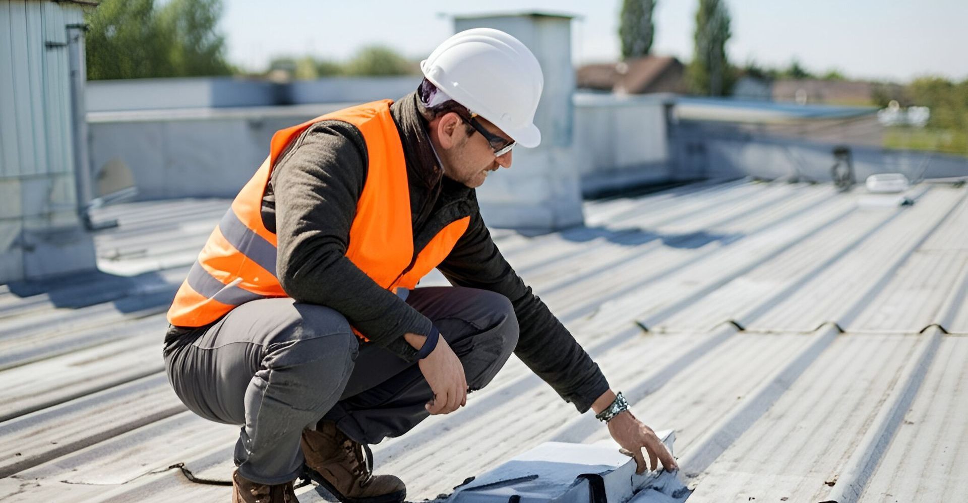 roof cleaner inspecting commercial roof