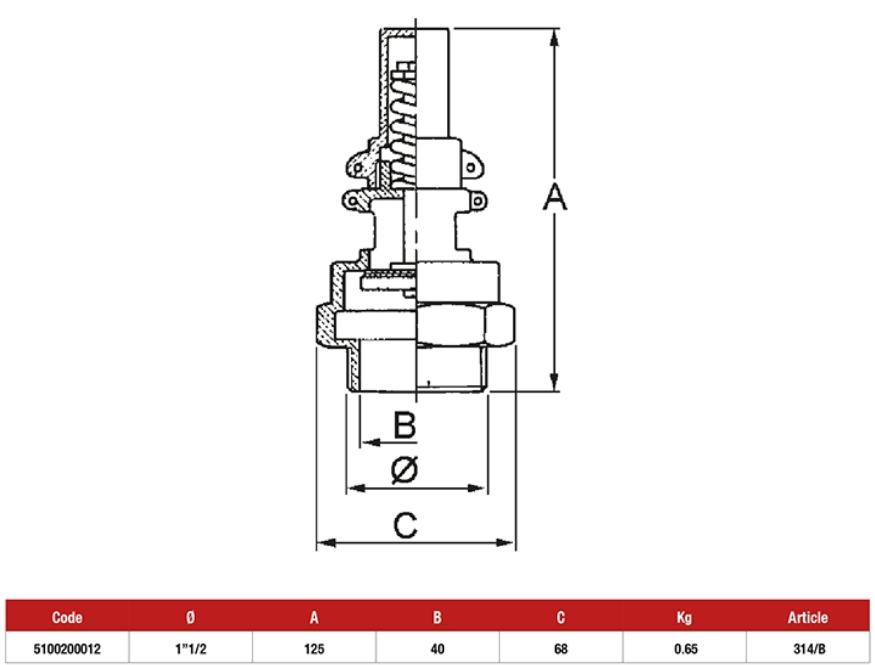 A black and white drawing of a valve with measurements.
