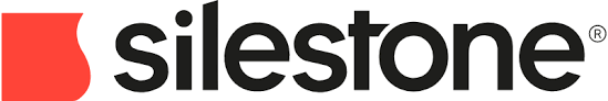 Logo for Silestone with a red shape and black text.