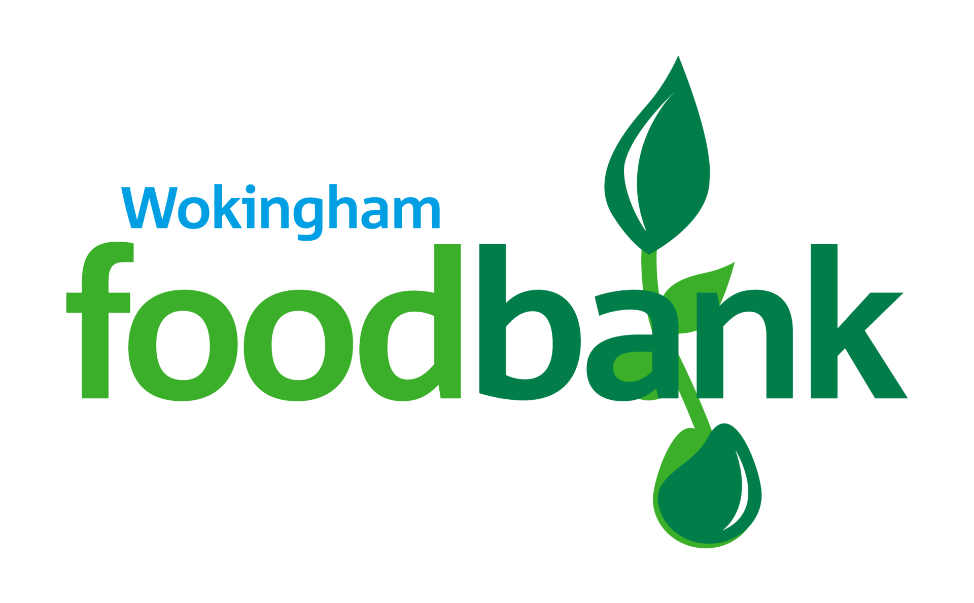 Wokingham Foodbank logo: green wordmark, blue