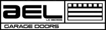 AEI Garage Doors logo in black and white with stylized garage door icon and text.