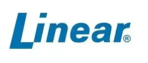 Linear logo in blue italics on a white background
