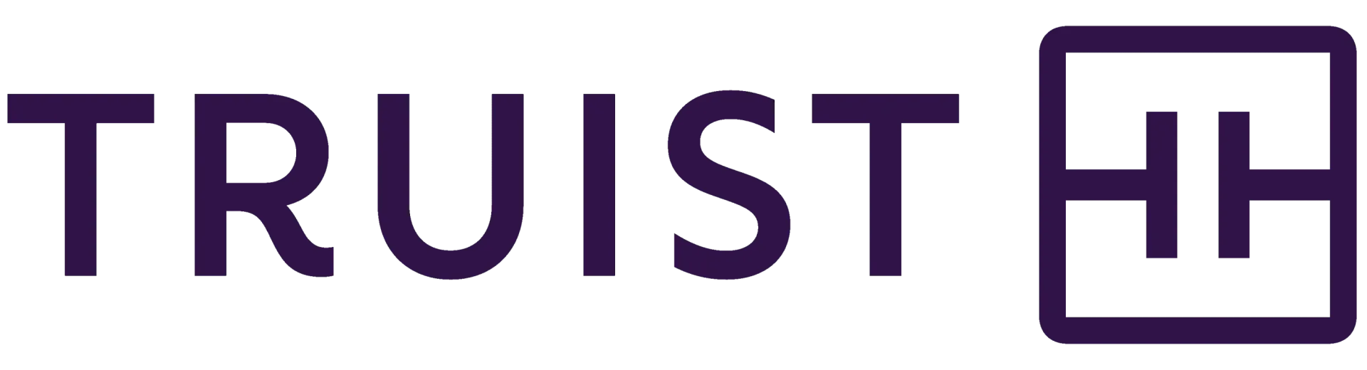 A purple and white logo for a company called truist.