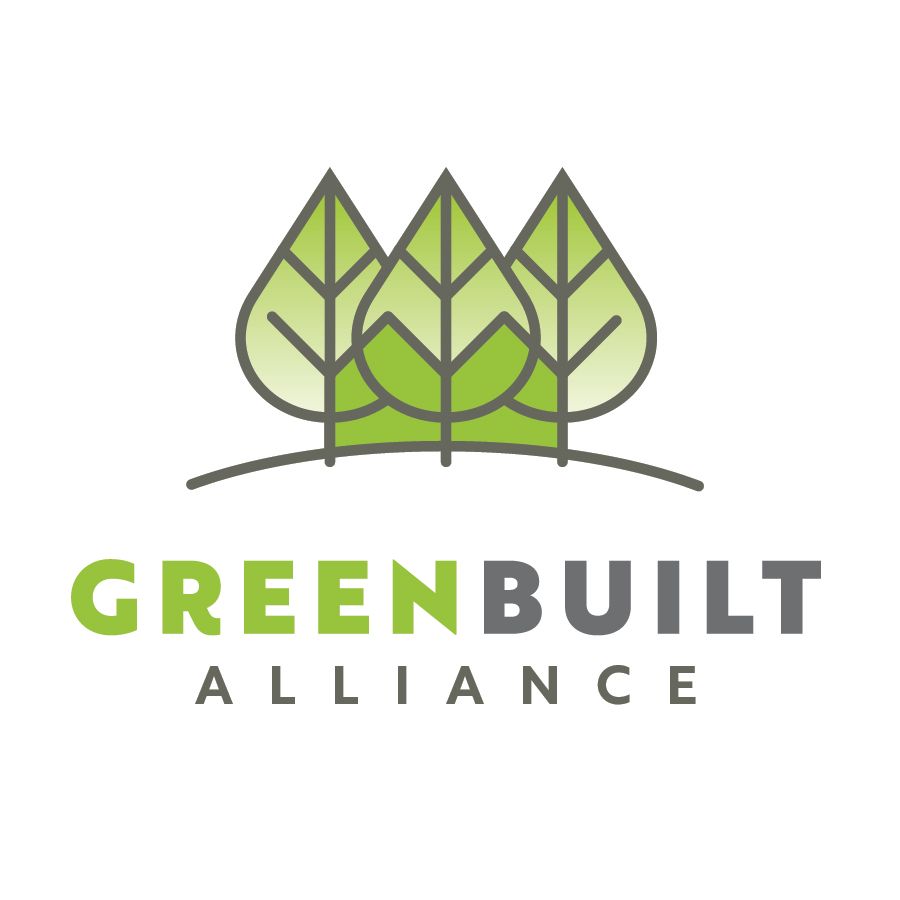 A green built alliance logo with three trees on a hill