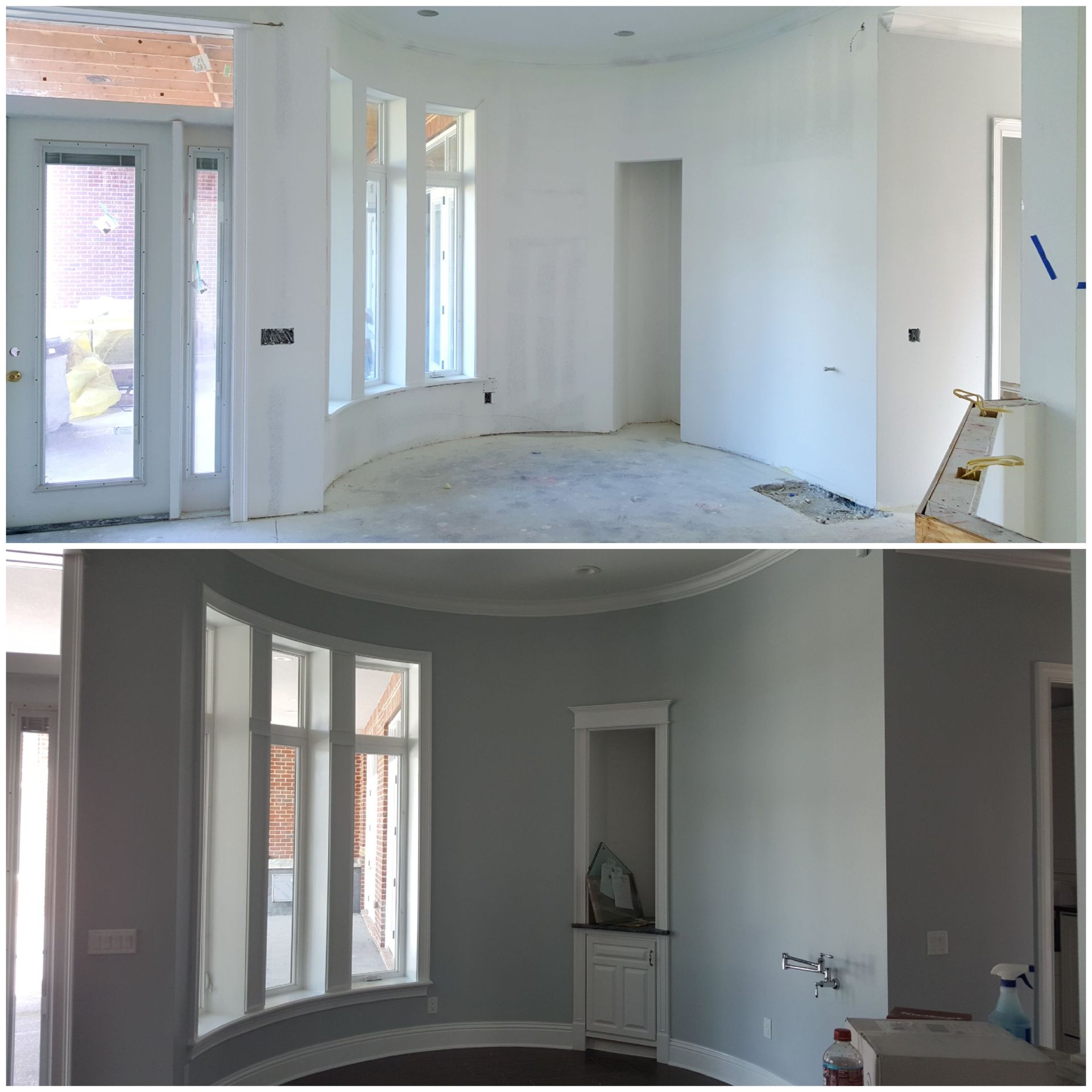 A before and after photo of a room in a house