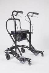 A black walker with wheels and handles.