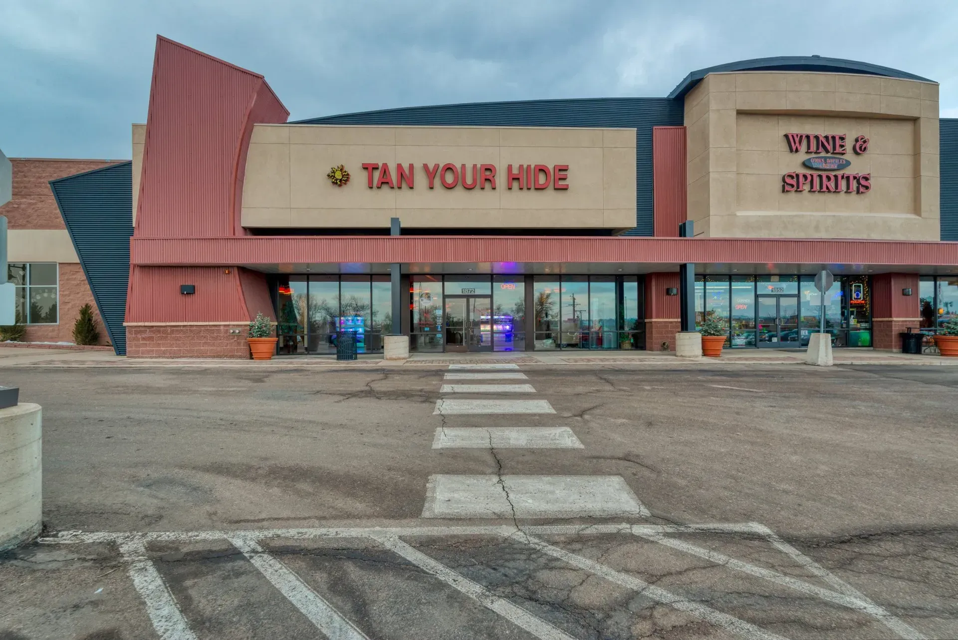 Exterior view of a shopping center with 