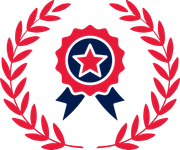 A red , white and blue ribbon with a star in the middle.