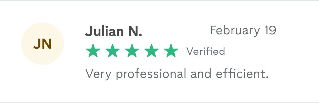 A 5-star review from Julian N. on February 19, stating: 